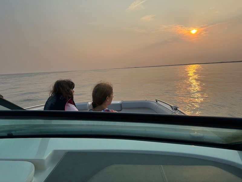 Sofia and Laia on the bow watching the sunset